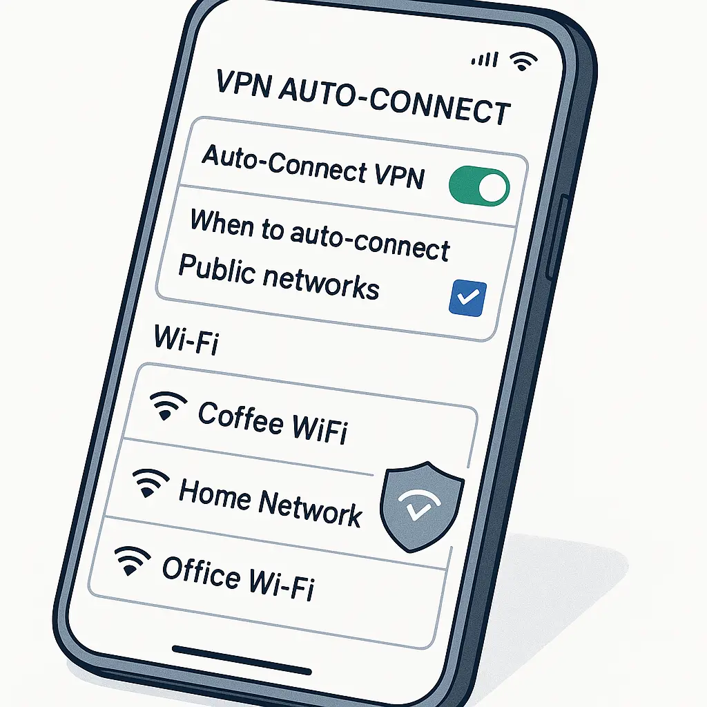 VPN settings screen with auto-connect configured for untrusted networks