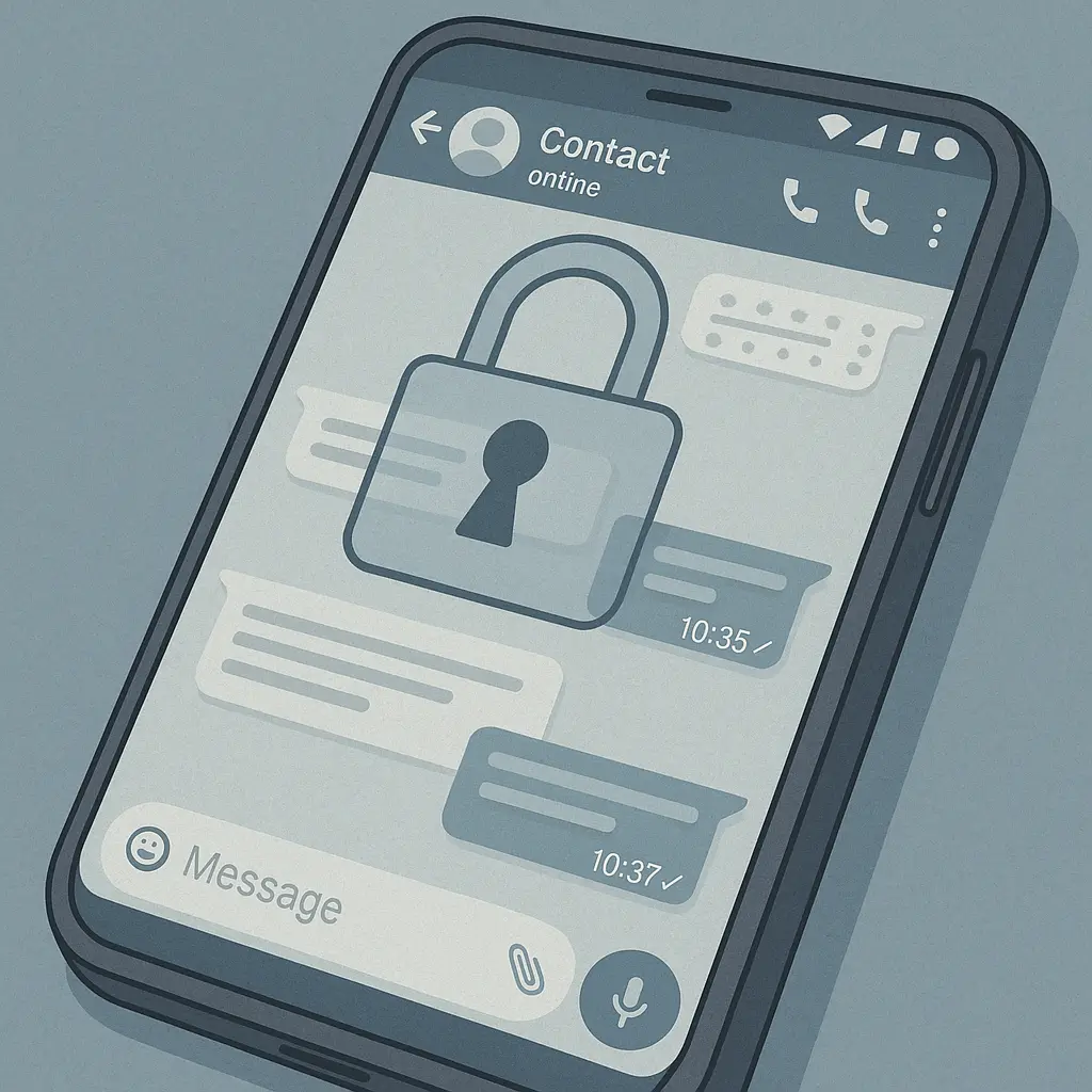 Network diagram showing encrypted message content flowing through WhatsApp servers alongside visible metadata trails