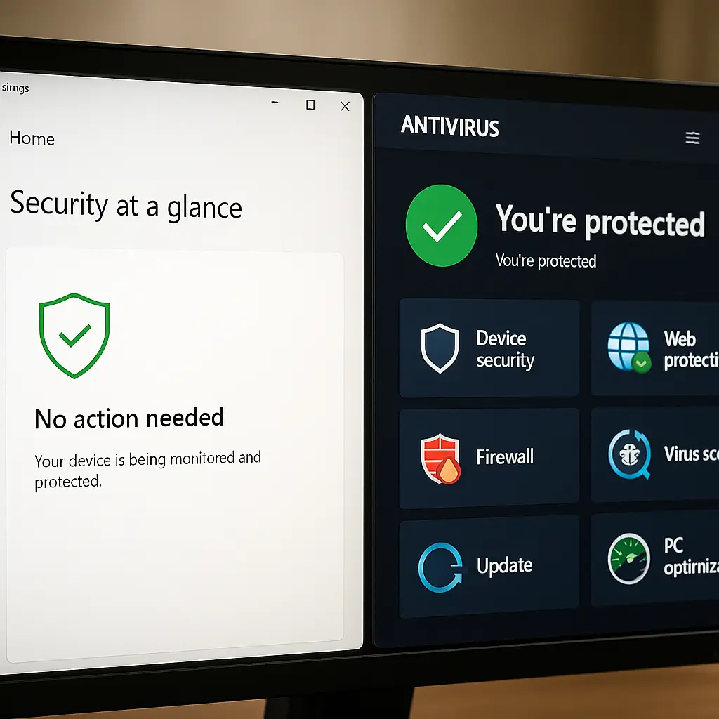 Decision tree flowchart showing when Windows Defender is sufficient versus when paid antivirus adds value
